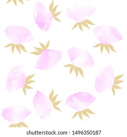 Autumn floral seamless pattern with pink watercolor roses on white background. Trend color illustration with flowers. Template design for invitation, poster, card, fabric,  textile. 