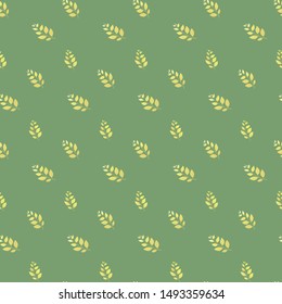 Autumn floral seamless pattern with sprigs on green background. Trend color illustration with branches. Template design for invitation, poster, card. Holiday card or congratulation. 