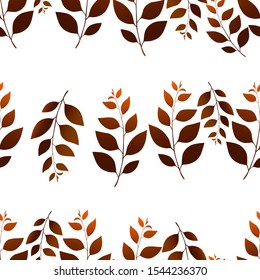 Autumn floral seamless pattern with sprigs on white background. Trend color illustration with branches. Template design for invitation, poster, card. Holiday card or congratulation. 
