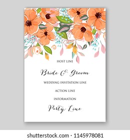 Autumn floral wedding invitation orange anemone rlower wreath