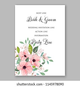 Autumn floral wedding invitation pink anemone poppy greenery