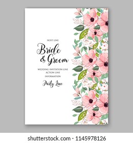 Autumn floral wedding invitation pink peony anemone clematis greenery wreath