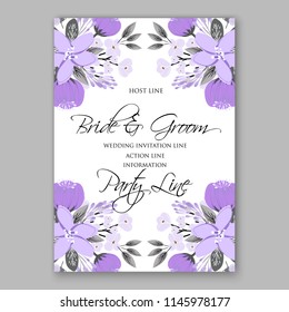 Autumn floral wedding invitation violet flower lilac peony lavender anemone