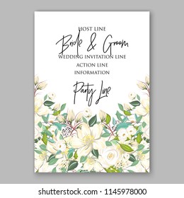 Autumn floral wedding invitation white rose jasmine greenery