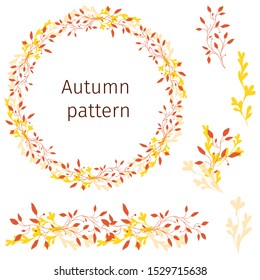 Autumn floral wreath. Set of yellow and red leaves on a white background. Autumn pattern.