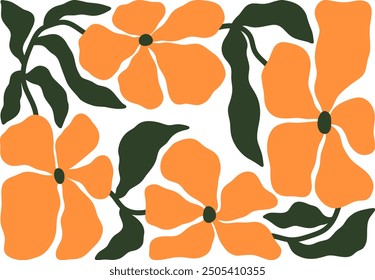 Ilustración vectorial floral de otoño. Composición floral de otoño. Estampado botánico en estilo matisse