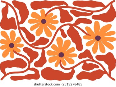 Ilustración vectorial floral de otoño. Composición floral de otoño. Estampado botánico en estilo matisse