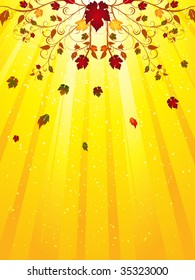 Autumn flourish with colorful leaves on a golden background