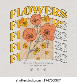 Autumn Flower Illustration With College Slogan Text. Vector Graphics For T-shirt Print And Other Uses.