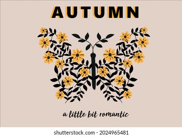 Autumn flower on butterfly vector.Design for fashion graphics, t shirt prints etc