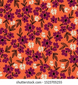 autumn flower pattern with orange background 