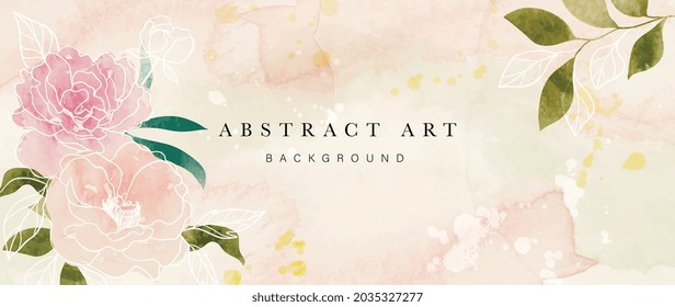 Autumn flower watercolor art background vector. Wallpaper design with floral paint brush line art. leaves and flowers nature design for cover, wall art, invitation, fabric, poster, canvas print.