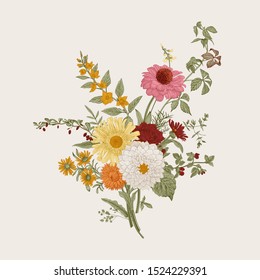 Autumn flowers. Classic flower arrangement. Vector botanical floral illustration. Colorful.
