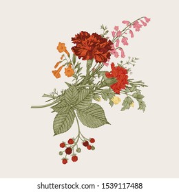 Autumn flowers. Classic flower arrangement. Vector botanical floral illustration. 