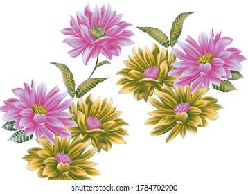 autumn flowers, dahlia on an isolated white background,  illustration, botanical painting, wedding bouquet.