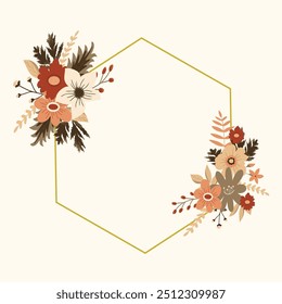 autumn flowers with leaves frame