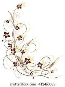 Autumn flowers and leaves, red, yellow and brown. 