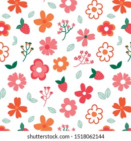Autumn flowers and leaves vector pattern