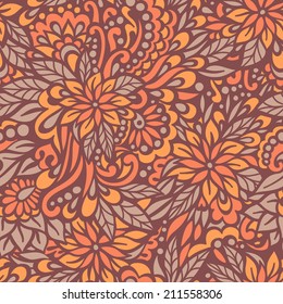 Autumn flowers. Seamless decorative pattern. Vector illustration.