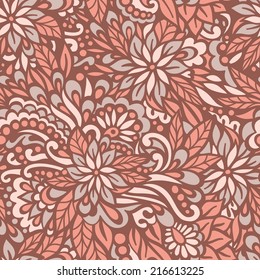 Autumn flowers. Seamless decorative pattern. Vector illustration.