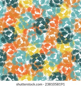 Autumn flowers seamless pattern with abstract floral background elements in pastel tones blue and orange Abstract intricate flower design. 