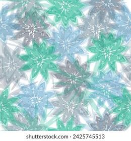 Autumn flowers seamless pattern with abstract floral background elements in pastel tones blue and orange Floral in blue, green and orange. 