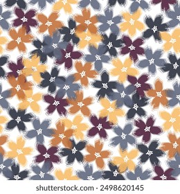 Autumn flowers seamless pattern with abstract floral background elements in pastel tones blue and orange Colorful flower seamless pattern illustration.