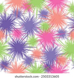 Autumn flowers seamless pattern with abstract floral background elements in pastel tones blue and orange Fucsia color background dominant.