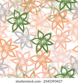 Autumn flowers seamless pattern with abstract floral background elements in pastel tones blue and orange Fucsia color background dominant.