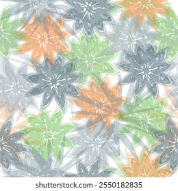 Autumn flowers seamless pattern with abstract floral background elements in pastel tones blue and orange Abstract intricate flower design. 