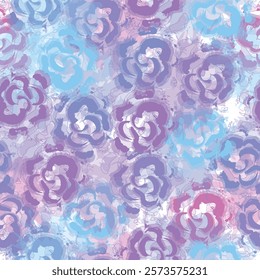 Autumn flowers seamless pattern with abstract floral background elements in pastel tones blue and orange  Raster bitmap illustration. Art expression painting style.