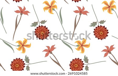 autumn flowers seamless pattern boho style pastel colors floral fall background design bohemian aesthetic terracotta yellow white wallpaper fabric print texture