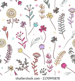 Autumn flowers seamless pattern. Floral vector background