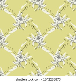 Autumn flowers seamless pattern.Image on white and colored background.Textile design.