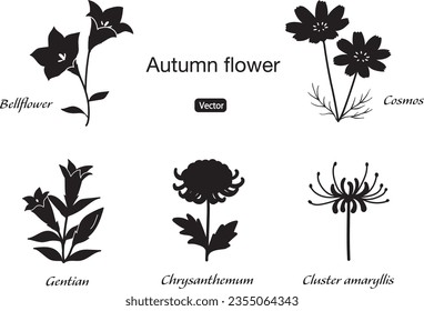 Autumn flowers silhouette vector illustration icon set