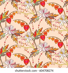 Autumn flowers vintage seamless floral pattern.