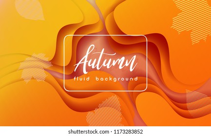 Autumn fluid background. Orange fluid gradient with leafs. Illustration for poster, web, landing, page, cover, ad, greeting, card, promotion.