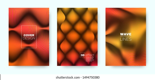 Autumn Fluid Cover. Colorful Design Concept. Geometric Distorted Texture. Colorful 3d Brochure. Fluid Vibrant Lines. Autumn Dynamic Cover. Design Shapes. 3d Fluid Brochure.