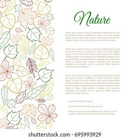Autumn flyer or brochure design with outline forest leaves. Vector illustration. Template for natural design and seasonal greetings.