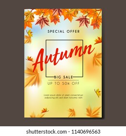 autumn flyer with falling autumn leaves background