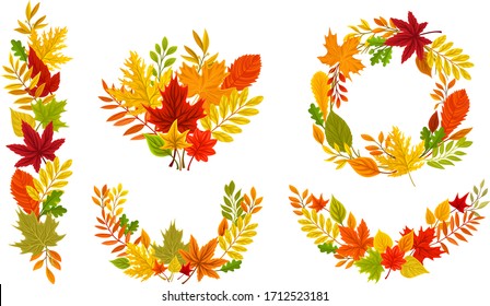 Autumn Foliage Arranged in Frames and Shaped Compositions Vector Set