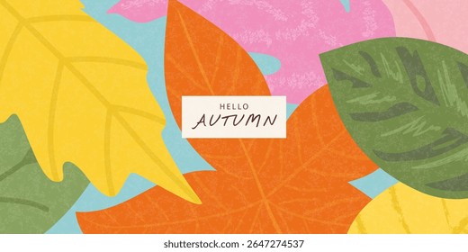 Autumn foliage, background with textured leaves in vibrant colors, for a seasonal web banner or header design, vector illustration.