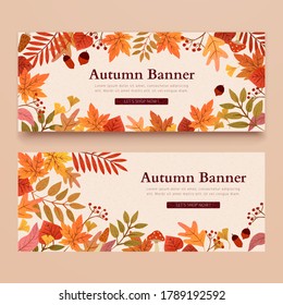 Autumn foliage banner design in earth tone, concept of harvest, applicable to social media post and web promotion