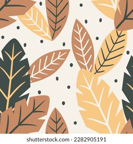 Autumn foliage bushes plants leaf in the forest - seamless pattern simple artistic modern illustration