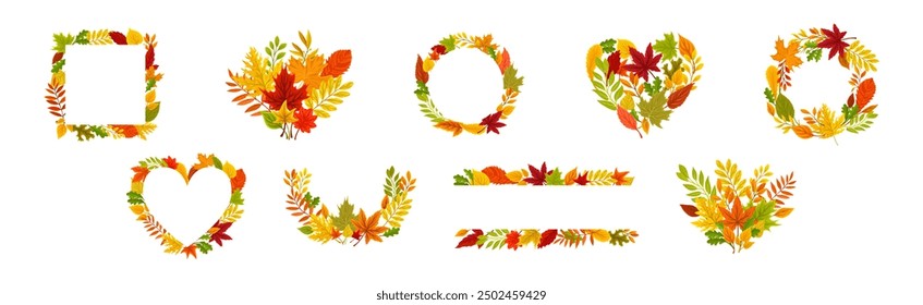 Autumn Foliage Decorative Border Frame Element Vector Set