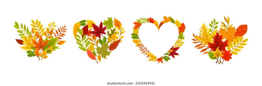 Autumn Foliage Decorative Border Frame Element Vector Set