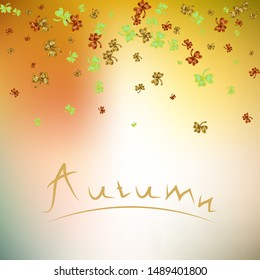 Autumn foliage fall and fly in the wind movement. Autumn design. Templates for posters, banners, flyers, presentations, reports.