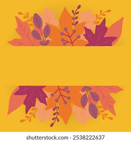 Autumn Foliage Frame with Blank Space for your text. Vector illustration of an autumn-themed frame with colorful leaves and a blank space in the center, perfect for seasonal greetings, invitations