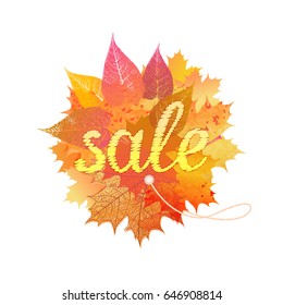 Autumn foliage, leaves set for design Fall Sale. Watercolor imitation. Vector illustration