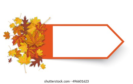 Autumn foliage with orange arrow on the white. Eps 10 vector file. 